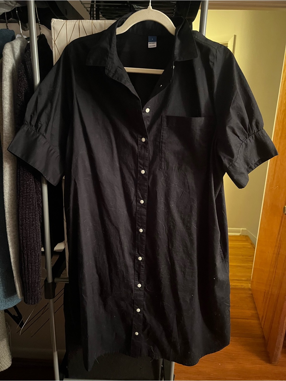 Old Navy Navy Blue Midi Button-Up Dress size L